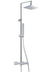 Q-RING art. 613318Q/613321Q/613325Q Colonna doccia estensibile con supporto doccetta, doccetta, flessibile, soffione quadro, miscelatore termostatico "COOL BODY" con deviatore
