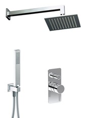 Q-RING art. PER55015   Set parte esterna - Combinazione doccia. Soffione, supporto con presa acqua, flessibile e doccetta monogetto. Miscelatore doccia incasso con deviatore
