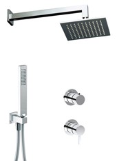 Q-RING art. PER55015SL   Set parte esterna - Combinazione doccia. Soffione, supporto con presa acqua, flessibile e doccetta monogetto. Miscelatore doccia incasso con deviatore