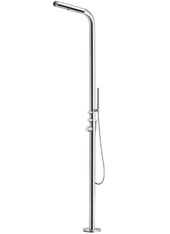 FLORIDIA art. 857000 Doccia per esterno in acciaio Inox 316L con soffione, supporto, doccetta, flessibile, miscelatore doccia con due uscite a pulsante. Completa di fissaggio