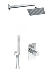 SON PRO art. PER55130   Set parte esterna - Combinazione doccia. Soffione con braccio. Supporto con presa acqua 1/2", flessibile in PVC silver m 1,50 e doccetta monogetto. Miscelatore doccia incasso con deviatore