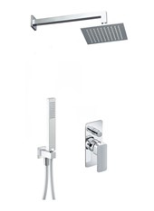 TONO art. PER55100   Set parte esterna - Combinazione doccia. Soffione con braccio. Supporto con presa acqua 1/2", flessibile m 1,50 e doccetta monogetto. Miscelatore doccia incasso con deviatore