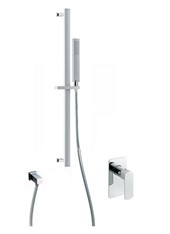 SON art. PER55160    Set parte esterna - Combinazione doccia. Asta saliscendi con flessibile in PVC silver m 1,50 e doccetta monogetto. Presa acqua 1/2". Miscelatore doccia incasso