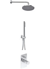 MON PRO art. PER55140   Set parte esterna - Combinazione doccia. Soffione con braccio. Supporto con presa acqua 1/2", flessibile in PVC silver m 1,50 e doccetta monogetto. Miscelatore doccia incasso con deviatore